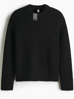 H&M Divided Men’s Loose-Fit Rib-Knit Alpaca Blend Sweater, Black, Sz L NWT